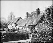 世界著名景点的古董照片:英国埃文河畔斯特拉特福德的安妮・海瑟薇小屋