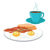 鸡蛋和烤面包早餐透明的背景