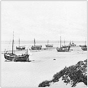 荷兰的古董旅行照片:渔民的船，斯海弗宁根