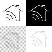 智能家居。图标设计。空白,白色和黑色背景-线图标 智能家居。图标设计。空白,白色和黑色背景-线图标