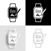 智能手表的电子签名。图标设计。空白,白色和黑色背景-线图标 智能手表的电子签名。图标设计。空白,白色和黑色背景-线图标