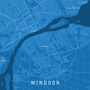 温莎在城市矢量道路地图蓝色文本