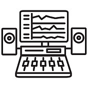 音乐商店家庭录音工作室细线图标上的白色背景-可编辑的笔画