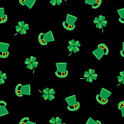 妖精帽子和四叶草无缝图案。ai 妖精帽子和四叶草无缝图案。ai