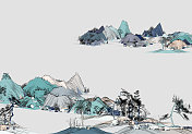 彩色中国山水画,自然山水画 彩色中国山水画,自然山水画