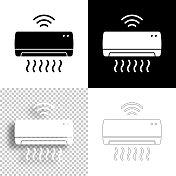 智能空调。图标设计。空白，白色和黑色背景-线图标