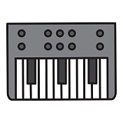 音乐存储工具和键盘细线图标在白色背景-可编辑的笔画