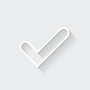 复选标记。图标与空白背景上的长阴影-平面设计