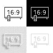 宽屏- 16.9。图标设计。空白，白色和黑色背景-线图标