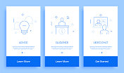 帮助和支持概念Onboarding移动应用程序页面屏幕与平面图标。UX, UI设计模板矢量插图