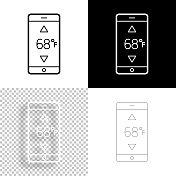 带有加热控制的智能手机。图标设计。空白，白色和黑色背景-线图标