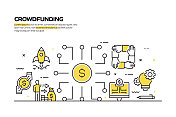 众筹概念,线风格矢量插图 众筹概念,线风格矢量插图