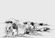 中国传统山水画黑白插图 中国传统山水画黑白插图