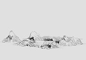 中国传统山水画黑白插图