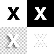 字母x.图标的设计。空白，白色和黑色背景-线图标