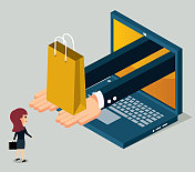 笔记本电脑-网上购物-购物袋