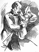 奥托・冯・俾斯麦抱着一个拽着他胡子的婴儿