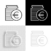 欧元硬币堆栈。图标设计。空白，白色和黑色背景-线图标