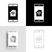 智能手机和智能家居。图标设计。空白，白色和黑色背景-线图标