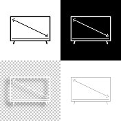 电视屏幕大小。图标设计。空白，白色和黑色背景-线图标