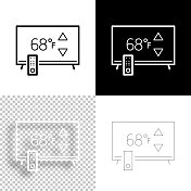 带加热控制的电视。图标设计。空白，白色和黑色背景-线图标