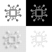 处理器。图标设计。空白，白色和黑色背景-线图标
