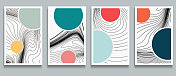 向量线几何极简主义旗帜卡片设计元素，抽象背景集合