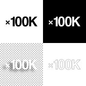 x100K, x100000，十万次。图标设计。空白，白色和黑色背景-线图标