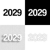 2029年――2009年。图标设计。空白，白色和黑色背景-线图标