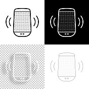 智能音箱-语音助手。图标设计。空白,白色和黑色背景-线图标 智能音箱-语音助手。图标设计。空白,白色和黑色背景-线图标