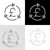 英镑重新加载。图标设计。空白，白色和黑色背景-线图标