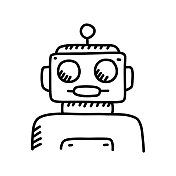 机器人手绘制图标,涂鸦风格矢量插图 机器人手绘制图标,涂鸦风格矢量插图