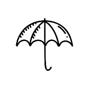 雨伞手绘图标，涂鸦风格矢量插图