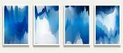 矢量梯度蓝色流动山中国水彩画水墨画场景模式旗帜卡设计元素，插图抽象背景集合