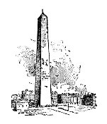 美国，马萨诸塞州地标和公司的古董插图:查尔斯顿，邦克山纪念碑