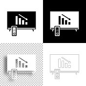电视上的下降图表。图标设计。空白，白色和黑色背景-线图标