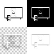 电视和扑克牌。图标设计。空白,白色和黑色背景-线图标 电视和扑克牌。图标设计。空白,白色和黑色背景-线图标