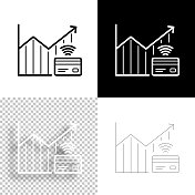 非接触式支付增加的图表。图标设计。空白，白色和黑色背景-线图标