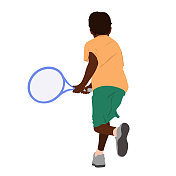 非洲裔美国男孩在打网球