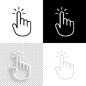 用手光标点击。图标设计。空白，白色和黑色背景-线图标