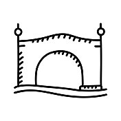 桥手绘制图标,涂鸦风格矢量插图 桥手绘制图标,涂鸦风格矢量插图