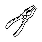 钳子手绘制图标,涂鸦风格矢量插图 钳子手绘制图标,涂鸦风格矢量插图