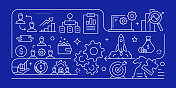商业计划相关矢量横幅设计概念，现代线条风格与图标