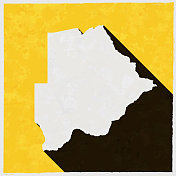 博茨瓦纳地图与纹理黄色背景上的长阴影