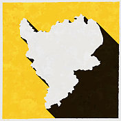 东米德兰地图与纹理黄色背景上的长阴影