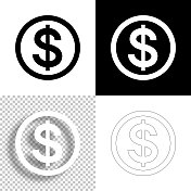 美元硬币。图标设计。空白，白色和黑色背景-线图标