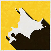 北海道地图与纹理黄色背景上的长阴影 北海道地图与纹理黄色背景上的长阴影