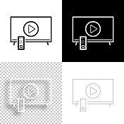 电视播放按钮。图标设计。空白，白色和黑色背景-线图标