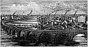古董插图美国，明尼苏达州地标和公司:明尼阿波利斯，石拱桥