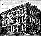 美国古董插图，明尼苏达州地标和公司:明尼阿波利斯，第一国家银行